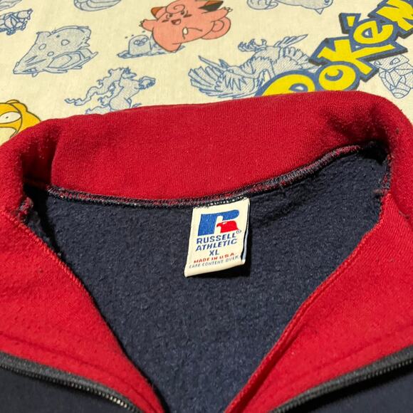 Vintage 90s Russell Athletic Navy/Red 1/4 Zip Sweatshirt - Picture 4 of 4